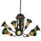 Meyda Lighting Stained Glass Pond Lily 251590 24" 7-Light Mahogany Bronze Chandelier With Amber & Green Shade Glass