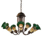Meyda Lighting Stained Glass Pond Lily 251590 24" 7-Light Mahogany Bronze Chandelier With Amber & Green Shade Glass