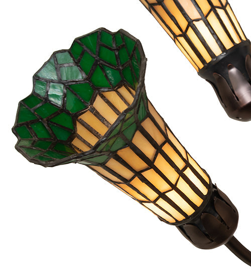 Meyda Lighting Stained Glass Pond Lily 251590 24" 7-Light Mahogany Bronze Chandelier With Amber & Green Shade Glass
