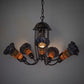 Meyda Lighting Stained Glass Pond Lily 251592 24" 7-Light Mahogany Bronze Chandelier With Amber & Violet Shade Glass