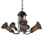 Meyda Lighting Stained Glass Pond Lily 251592 24" 7-Light Mahogany Bronze Chandelier With Amber & Violet Shade Glass