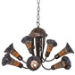 Meyda Lighting Stained Glass Pond Lily 251592 24" 7-Light Mahogany Bronze Chandelier With Amber & Violet Shade Glass