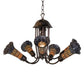 Meyda Lighting Stained Glass Pond Lily 251592 24" 7-Light Mahogany Bronze Chandelier With Amber & Violet Shade Glass