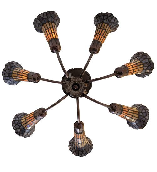 Meyda Lighting Stained Glass Pond Lily 251592 24" 7-Light Mahogany Bronze Chandelier With Amber & Violet Shade Glass