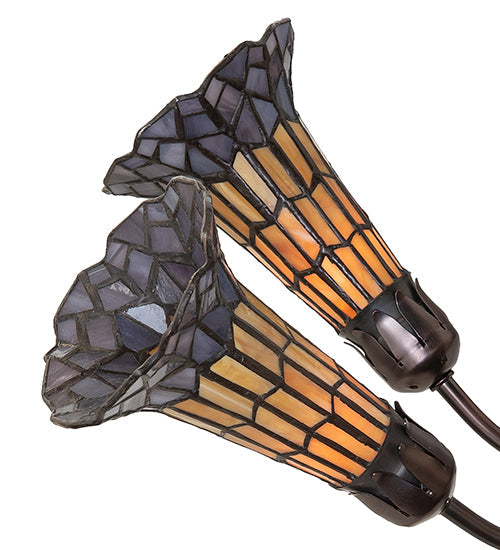 Meyda Lighting Stained Glass Pond Lily 251592 24" 7-Light Mahogany Bronze Chandelier With Amber & Violet Shade Glass