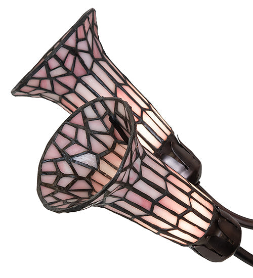 Meyda Lighting Stained Glass Pond Lily 251594 24" 7-Light Mahogany Bronze Chandelier With Pink Art Shade Glass