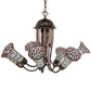 Meyda Lighting Stained Glass Pond Lily 251595 24" 7-Light Mahogany Bronze Chandelier With Pink & White Shade Glass