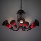 Meyda Lighting Stained Glass Pond Lily 251596 24" 7-Light Mahogany Bronze Chandelier With Red Shade Glass