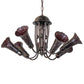 Meyda Lighting Stained Glass Pond Lily 251596 24" 7-Light Mahogany Bronze Chandelier With Red Shade Glass