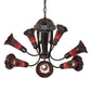 Meyda Lighting Stained Glass Pond Lily 251596 24" 7-Light Mahogany Bronze Chandelier With Red Shade Glass