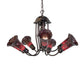 Meyda Lighting Stained Glass Pond Lily 251596 24" 7-Light Mahogany Bronze Chandelier With Red Shade Glass