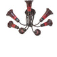 Meyda Lighting Stained Glass Pond Lily 251596 24" 7-Light Mahogany Bronze Chandelier With Red Shade Glass