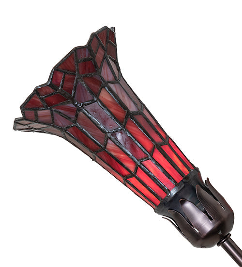 Meyda Lighting Stained Glass Pond Lily 251596 24" 7-Light Mahogany Bronze Chandelier With Red Shade Glass