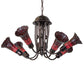 Meyda Lighting Stained Glass Pond Lily 251596 24" 7-Light Mahogany Bronze Chandelier With Red Shade Glass