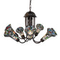 Meyda Lighting Stained Glass Pond Lily 251597 24" 7-Light Mahogany Bronze Chandelier With Multi-Colored Shade Glass