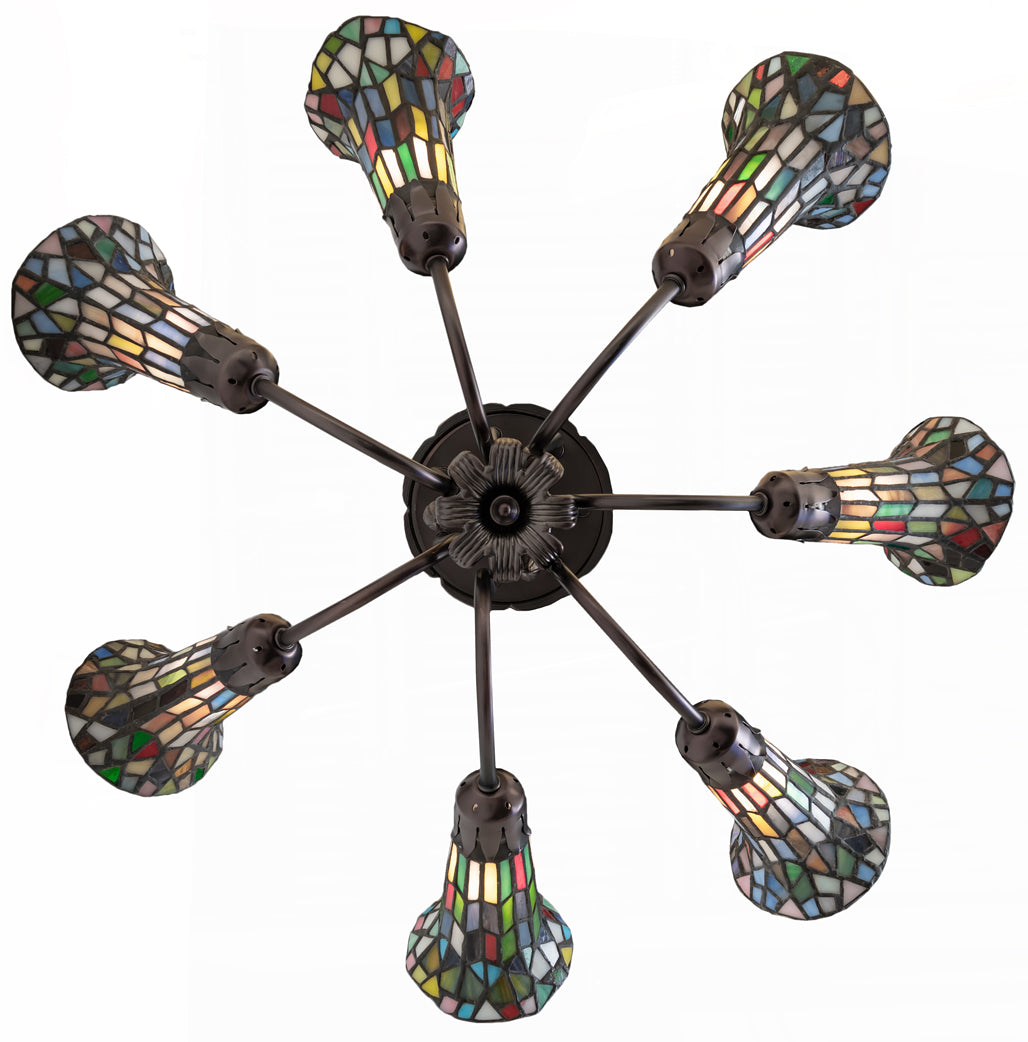 Meyda Lighting Stained Glass Pond Lily 251597 24" 7-Light Mahogany Bronze Chandelier With Multi-Colored Shade Glass