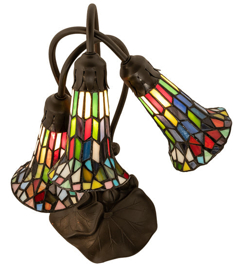 Meyda Lighting Stained Glass Pond Lily 251692 16" 3-Light Mahogany Bronze Accent Table Lamp With Multi-Colored Shade Glass
