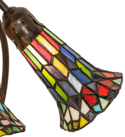 Meyda Lighting Stained Glass Pond Lily 251692 16" 3-Light Mahogany Bronze Accent Table Lamp With Multi-Colored Shade Glass
