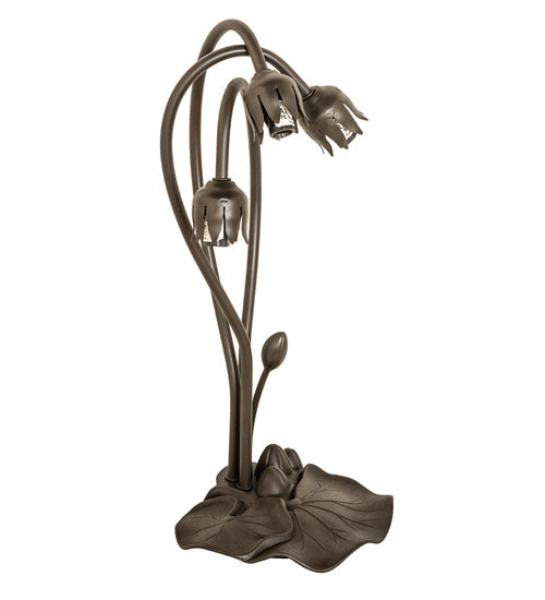 Meyda Lighting Stained Glass Pond Lily 251692 16" 3-Light Mahogany Bronze Accent Table Lamp With Multi-Colored Shade Glass