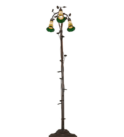 Meyda Lighting Stained Glass Pond Lily 255134 58" 3-Light Mahogany Bronze Floor Lamp With Green & Honey Shade Glass