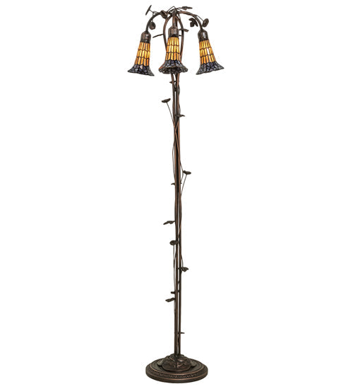 Meyda Lighting Stained Glass Pond Lily 255135 58" 3-Light Mahogany Bronze Floor Lamp With Violet & Honey Shade Glass