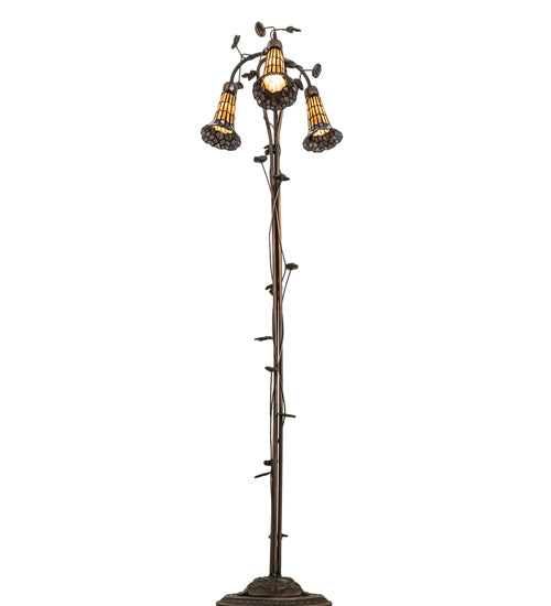 Meyda Lighting Stained Glass Pond Lily 255135 58" 3-Light Mahogany Bronze Floor Lamp With Violet & Honey Shade Glass