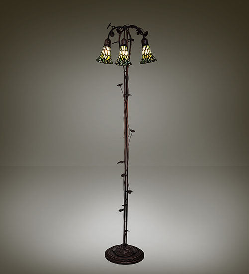 Meyda Lighting Stained Glass Pond Lily 255136 58" 3-Light Mahogany Bronze Floor Lamp With Green Shade Glass