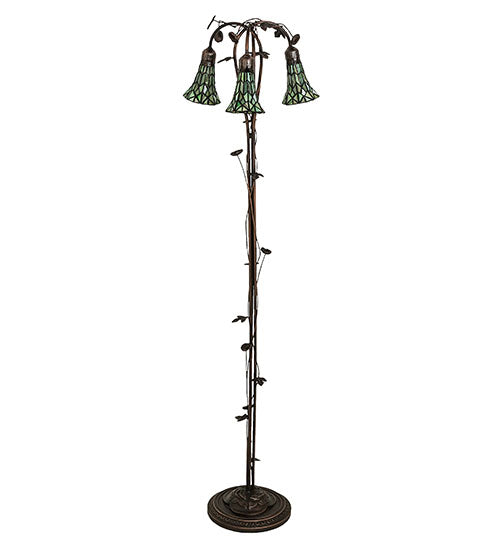 Meyda Lighting Stained Glass Pond Lily 255136 58" 3-Light Mahogany Bronze Floor Lamp With Green Shade Glass