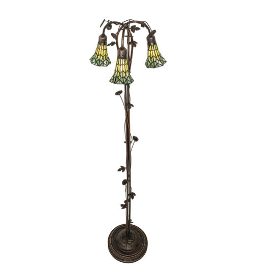 Meyda Lighting Stained Glass Pond Lily 255136 58" 3-Light Mahogany Bronze Floor Lamp With Green Shade Glass