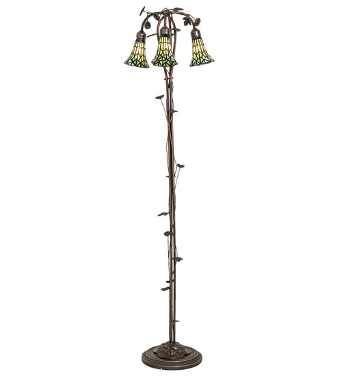 Meyda Lighting Stained Glass Pond Lily 255136 58" 3-Light Mahogany Bronze Floor Lamp With Green Shade Glass