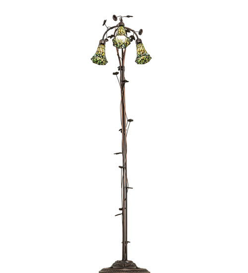 Meyda Lighting Stained Glass Pond Lily 255136 58" 3-Light Mahogany Bronze Floor Lamp With Green Shade Glass