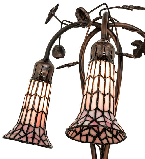 Meyda Lighting Stained Glass Pond Lily 255137 58" 3-Light Mahogany Bronze Floor Lamp With Pink Shade Glass