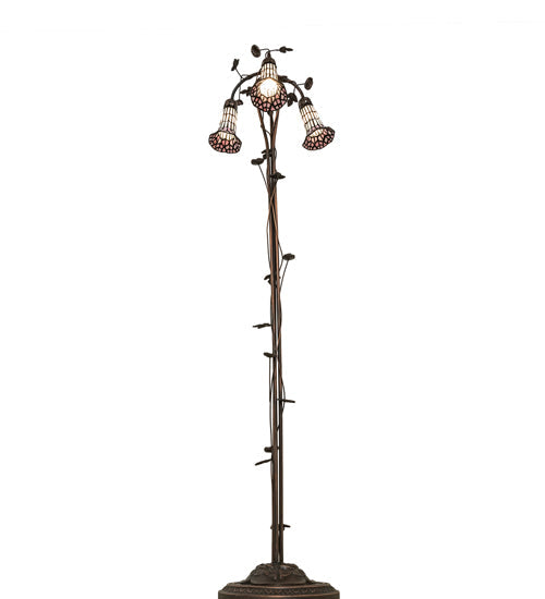 Meyda Lighting Stained Glass Pond Lily 255139 58" 3-Light Mahogany Bronze Floor Lamp With Pink & White Shade Glass