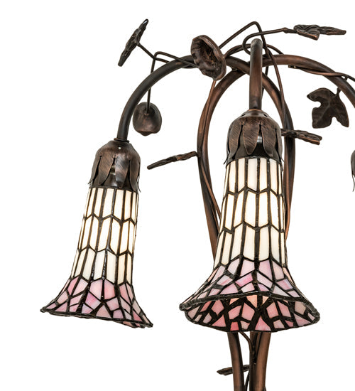 Meyda Lighting Stained Glass Pond Lily 255139 58" 3-Light Mahogany Bronze Floor Lamp With Pink & White Shade Glass