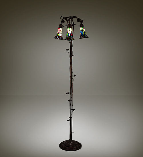 Meyda Lighting Stained Glass Pond Lily 255141 58" 3-Light Mahogany Bronze Floor Lamp With Multi-Colored Shade Glass