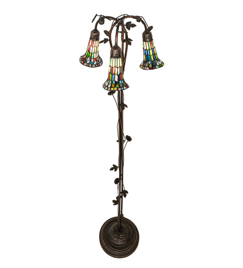 Meyda Lighting Stained Glass Pond Lily 255141 58" 3-Light Mahogany Bronze Floor Lamp With Multi-Colored Shade Glass