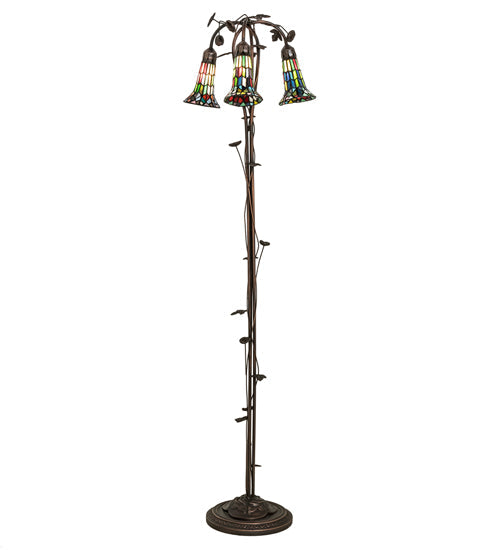 Meyda Lighting Stained Glass Pond Lily 255141 58" 3-Light Mahogany Bronze Floor Lamp With Multi-Colored Shade Glass