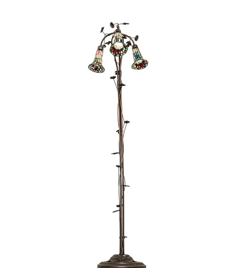 Meyda Lighting Stained Glass Pond Lily 255141 58" 3-Light Mahogany Bronze Floor Lamp With Multi-Colored Shade Glass