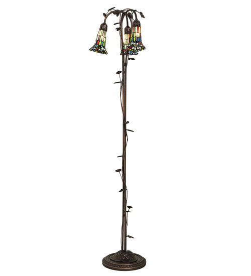 Meyda Lighting Stained Glass Pond Lily 255141 58" 3-Light Mahogany Bronze Floor Lamp With Multi-Colored Shade Glass