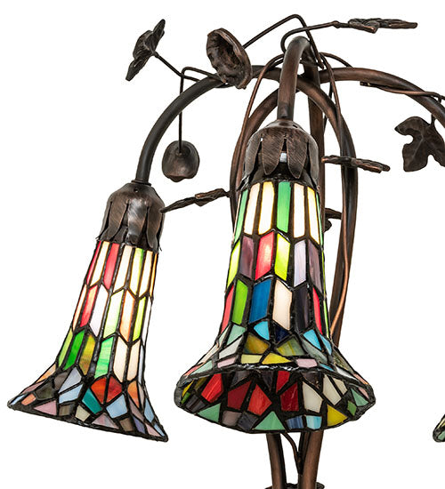 Meyda Lighting Stained Glass Pond Lily 255141 58" 3-Light Mahogany Bronze Floor Lamp With Multi-Colored Shade Glass