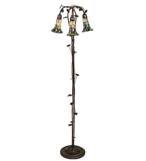Meyda Lighting Stained Glass Pond Lily 255141 58" 3-Light Mahogany Bronze Floor Lamp With Multi-Colored Shade Glass
