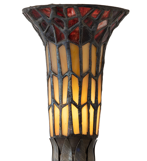 Meyda Lighting Stained Glass Pond Lily 259393 15" Mahogany Bronze Nouveau Lady Accent Table Lamp With Red & Yellow Shade Glass