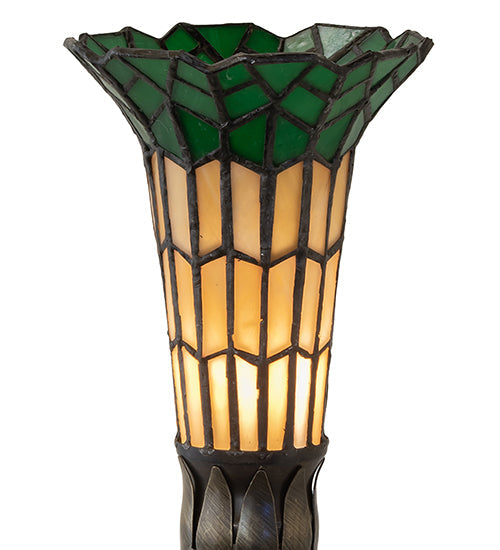 Meyda Lighting Stained Glass Pond Lily 259394 15" Mahogany Bronze Nouveau Lady Accent Table Lamp With Green & Yellow Shade Glass