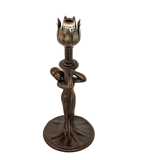 Meyda Lighting Stained Glass Pond Lily 259394 15" Mahogany Bronze Nouveau Lady Accent Table Lamp With Green & Yellow Shade Glass