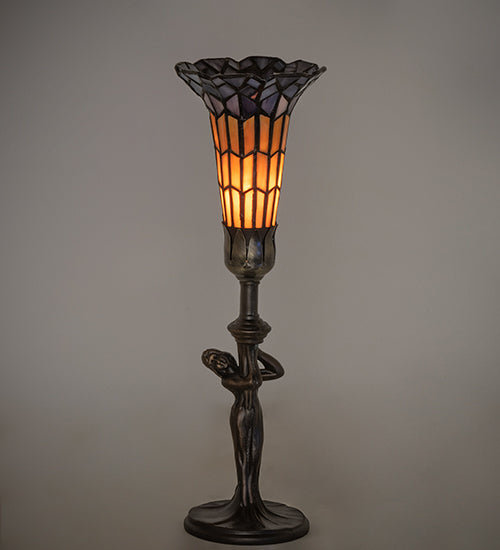 Meyda Lighting Stained Glass Pond Lily 259395 15" Mahogany Bronze Nouveau Lady Accent Table Lamp With Violet & Yellow Shade Glass