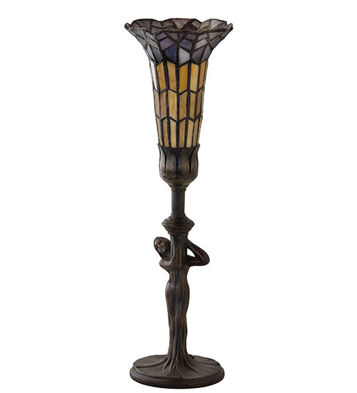Meyda Lighting Stained Glass Pond Lily 259395 15" Mahogany Bronze Nouveau Lady Accent Table Lamp With Violet & Yellow Shade Glass