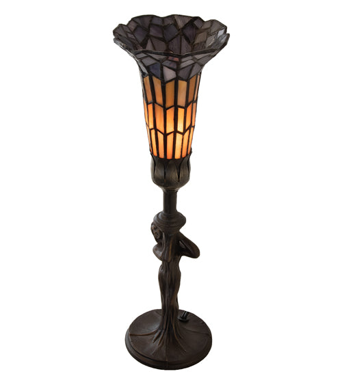 Meyda Lighting Stained Glass Pond Lily 259395 15" Mahogany Bronze Nouveau Lady Accent Table Lamp With Violet & Yellow Shade Glass