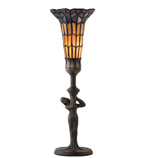 Meyda Lighting Stained Glass Pond Lily 259395 15" Mahogany Bronze Nouveau Lady Accent Table Lamp With Violet & Yellow Shade Glass