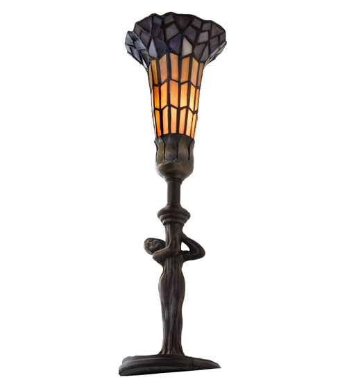 Meyda Lighting Stained Glass Pond Lily 259395 15" Mahogany Bronze Nouveau Lady Accent Table Lamp With Violet & Yellow Shade Glass