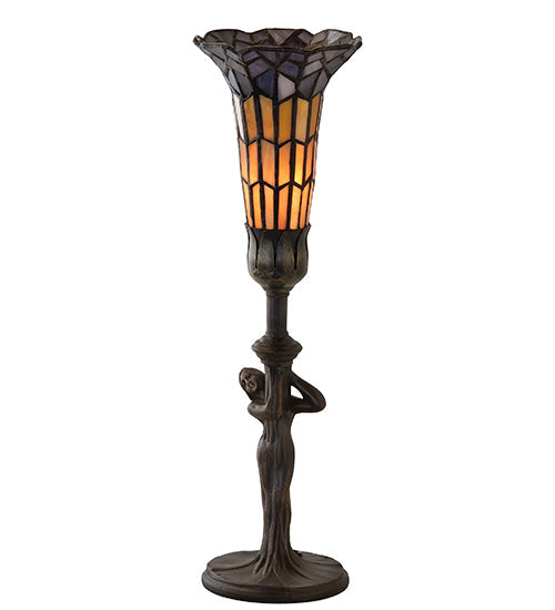 Meyda Lighting Stained Glass Pond Lily 259395 15" Mahogany Bronze Nouveau Lady Accent Table Lamp With Violet & Yellow Shade Glass